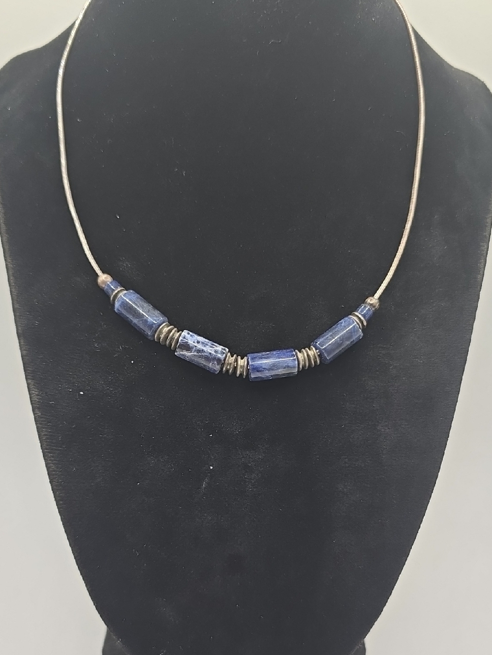 Silpada Sterling Silver Sodalite Blue Tube Bead Necklace